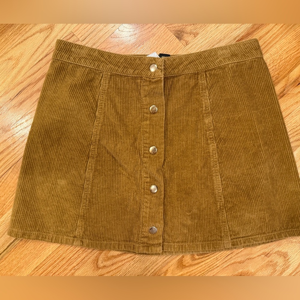 Forever 21 Junior Skirt Sz 28 Tan Brown Corduroy Snap Front Mini A Line